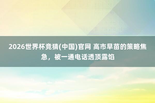 2026世界杯竞猜(中国)官网 高市早苗的策略焦急,被一通电话透顶露馅
