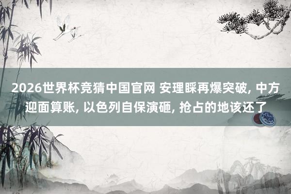 2026世界杯竞猜中国官网 安理睬再爆突破, 中方迎面算账, 以色列自保演砸, 抢占的地该还了