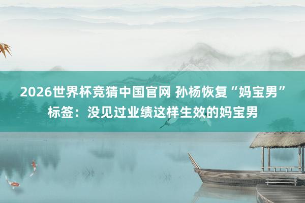 2026世界杯竞猜中国官网 孙杨恢复“妈宝男”标签:没见过业绩这样生效的妈宝男