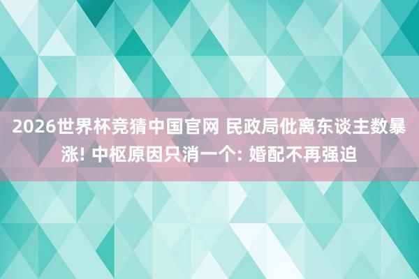 2026世界杯竞猜中国官网 民政局仳离东谈主数暴涨! 中枢原因只消一个: 婚配不再强迫