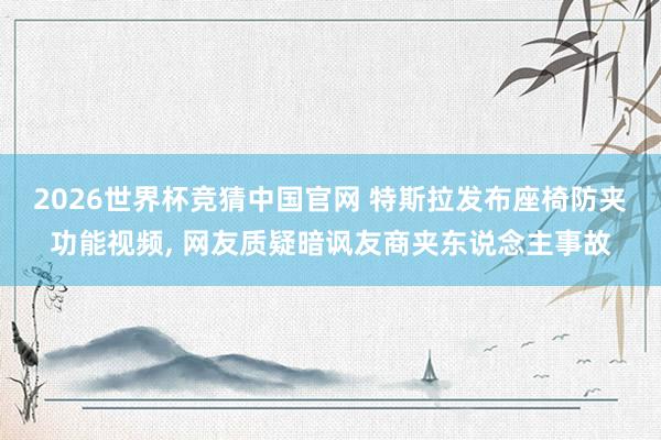 2026世界杯竞猜中国官网 特斯拉发布座椅防夹功能视频, 网友质疑暗讽友商夹东说念主事故