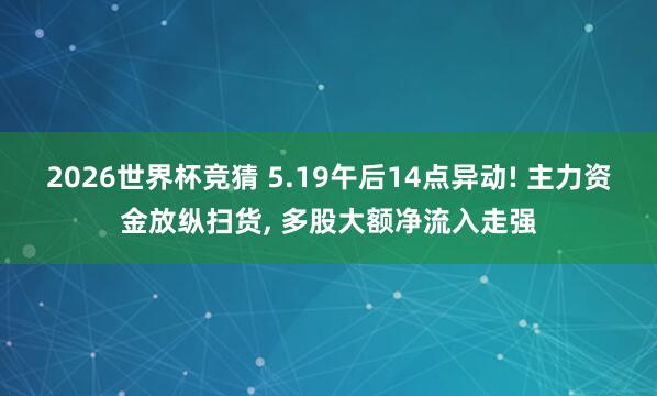 2026世界杯竞猜 5.19午后14点异动! 主力资金放纵扫货， 多股大额净流入走强