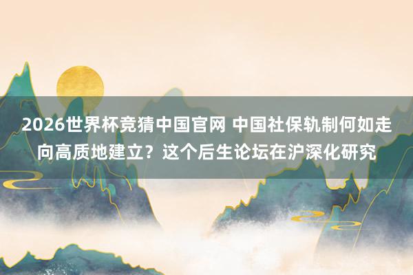 2026世界杯竞猜中国官网 中国社保轨制何如走向高质地建立?这个后生论坛在沪深化研究