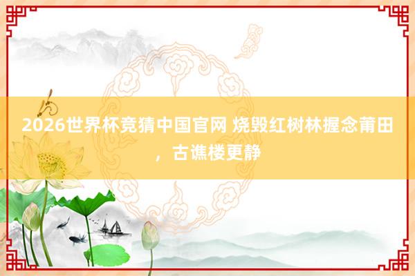 2026世界杯竞猜中国官网 烧毁红树林握念莆田,古谯楼更静