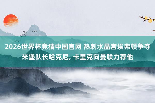 2026世界杯竞猜中国官网 热刺水晶宫埃弗顿争夺米堡队长哈克尼, 卡里克向曼联力荐他