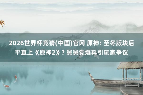 2026世界杯竞猜(中国)官网 原神: 至冬版块后平直上《原神2》? 舅舅党爆料引玩家争议
