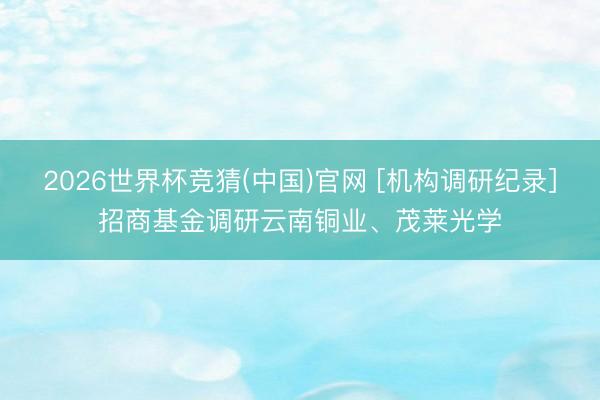 2026世界杯竞猜(中国)官网 [机构调研纪录]招商基金调研云南铜业、茂莱光学